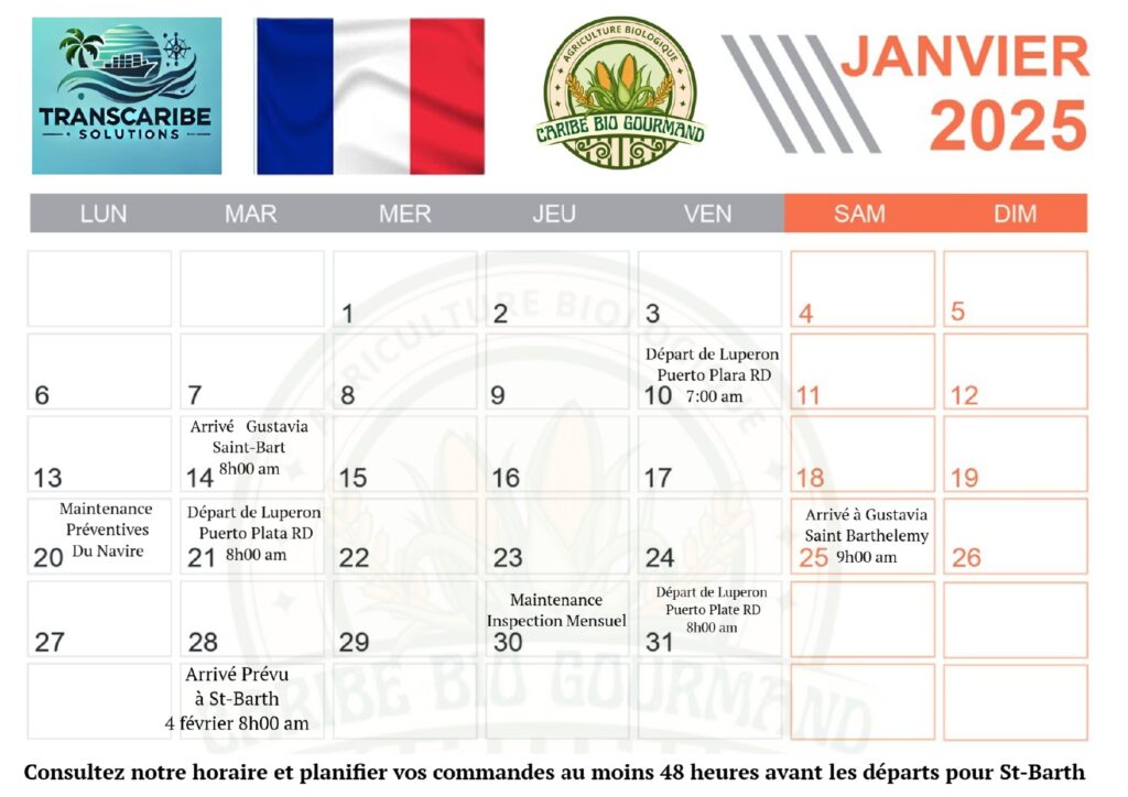 calendrier de départ